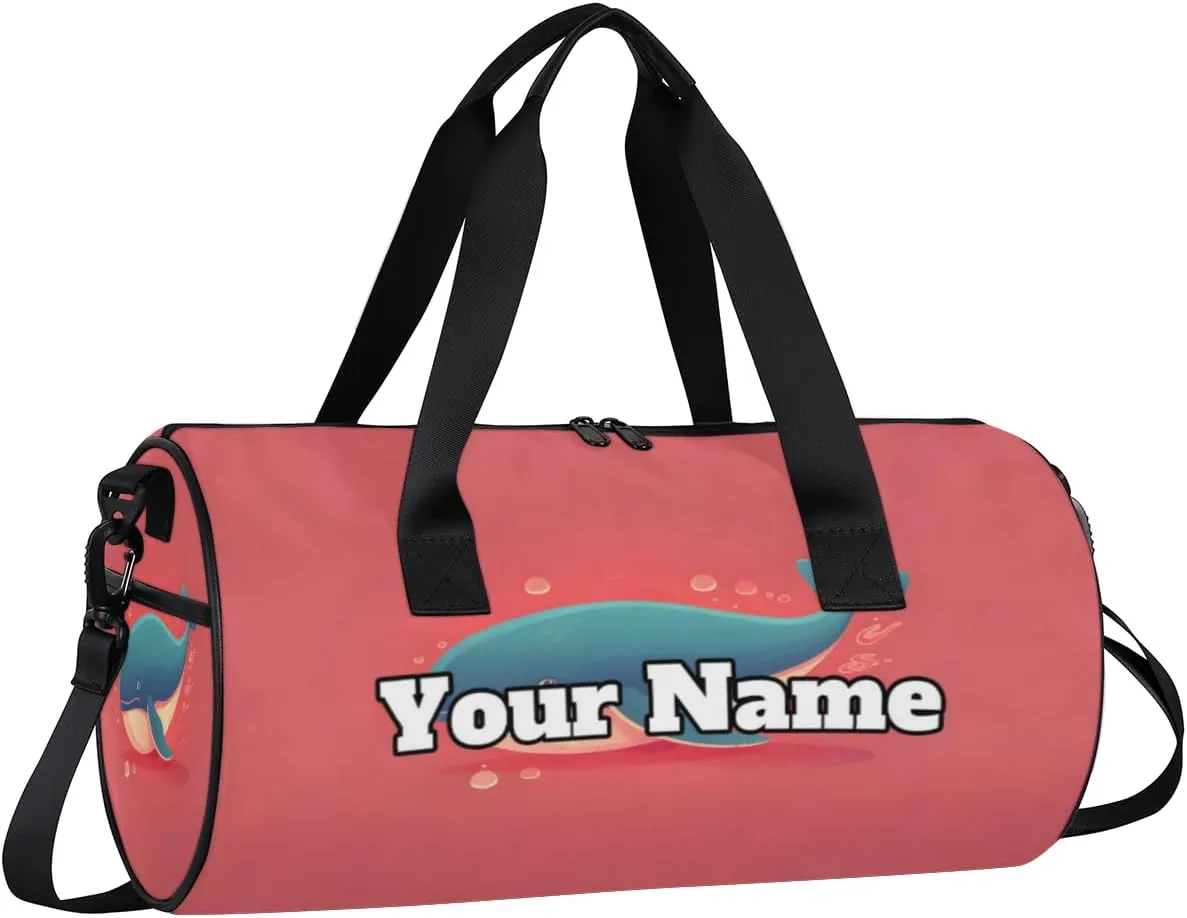 Personalized Animal Sport Gym Bag, Custom Name Duffel Bags for Men, Waterproof Custom Sport Duffel Bag, Gymnastics Dance, Whale