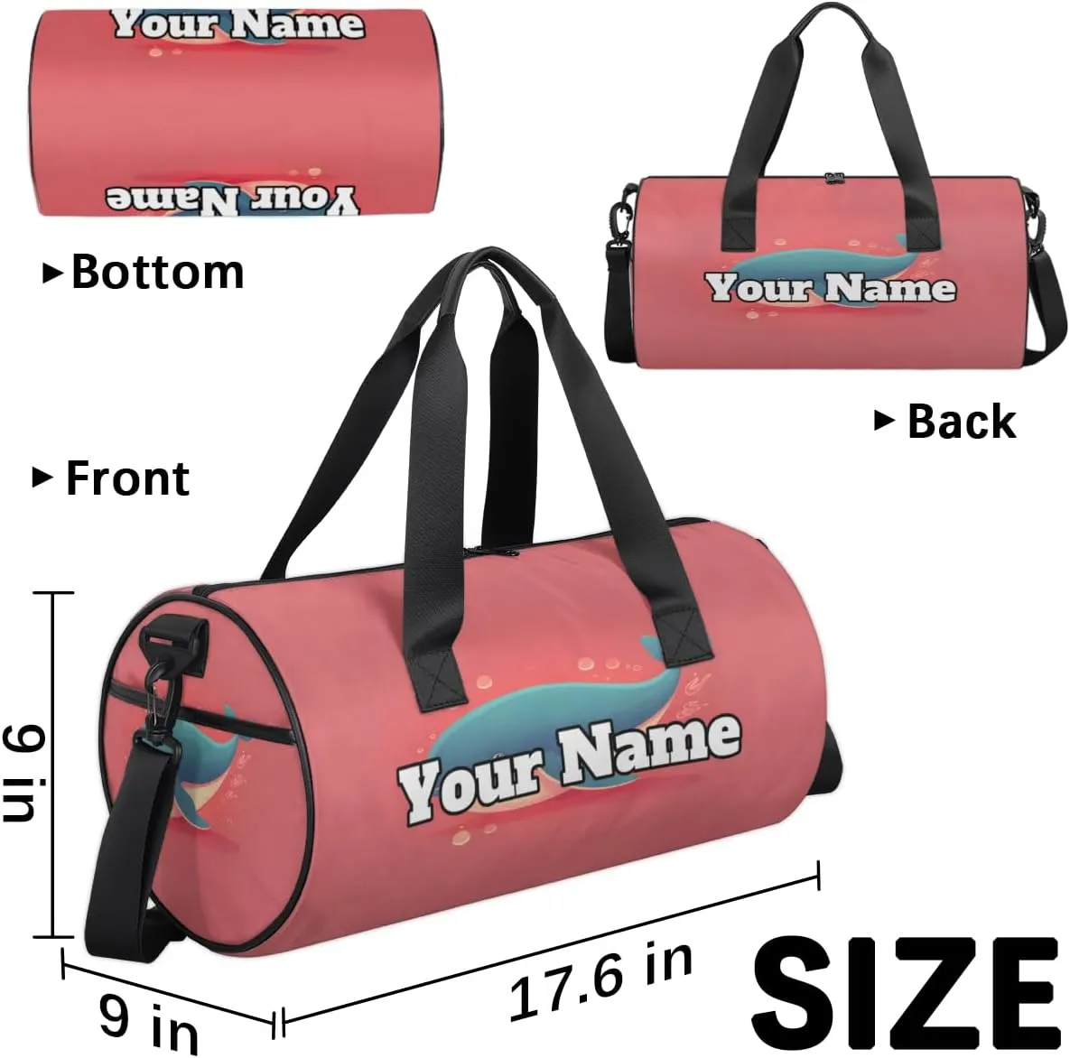 Personalized Animal Sport Gym Bag, Custom Name Duffel Bags for Men, Waterproof Custom Sport Duffel Bag, Gymnastics Dance, Whale