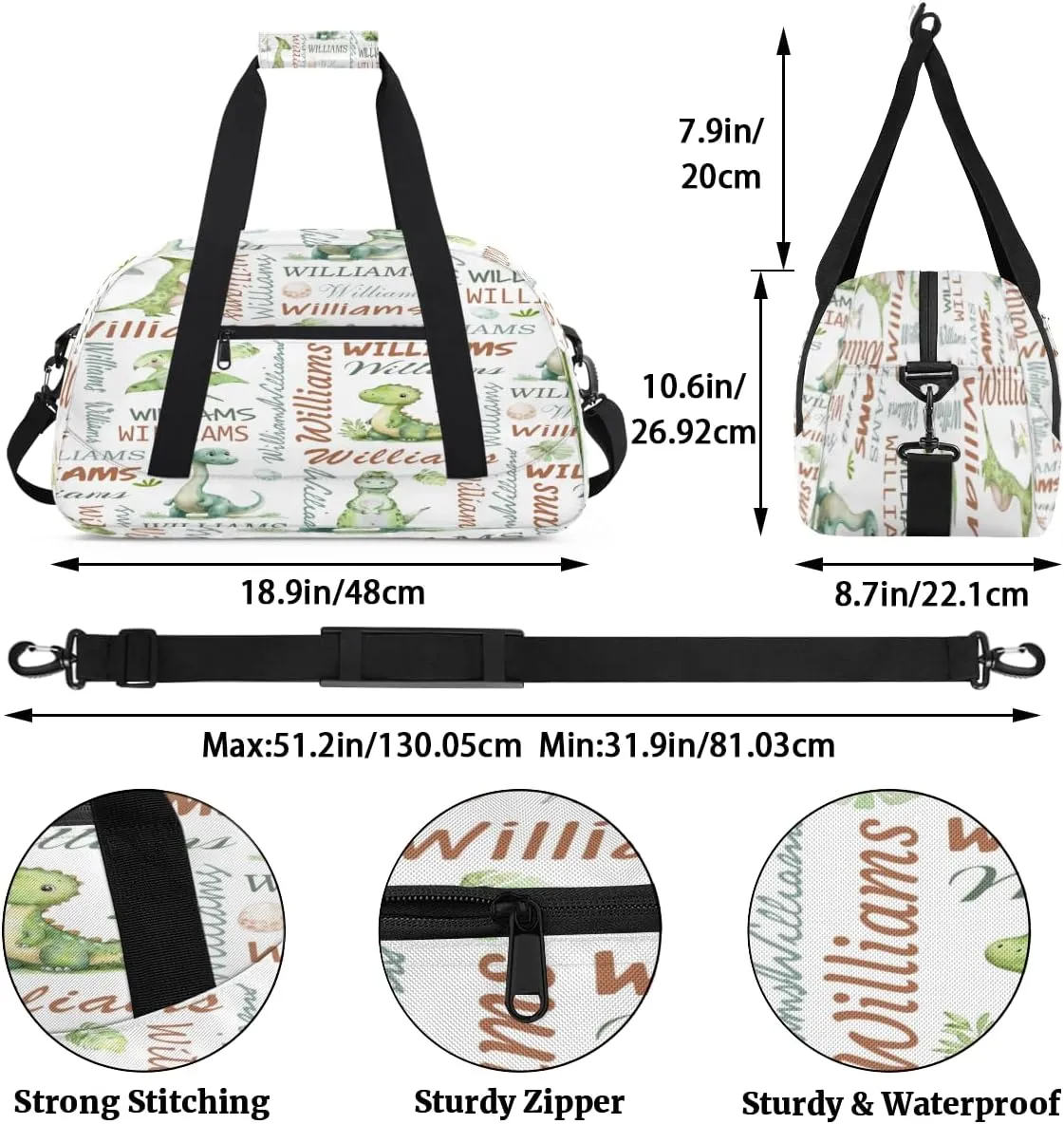 Personalized Animals Dinosaurs Sports Duffel Bag for Women Men, Custom Travel Gym Bags Birthday Gifts with Name, Animals Dinosaurs Overnight Weekender Bag