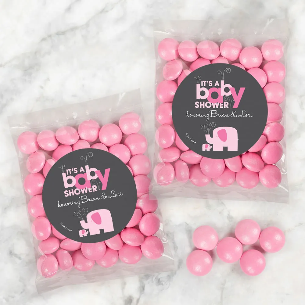 Personalized Baby Shower Elephants Candy Bags with Just Candy Milk Chocolate Gems
