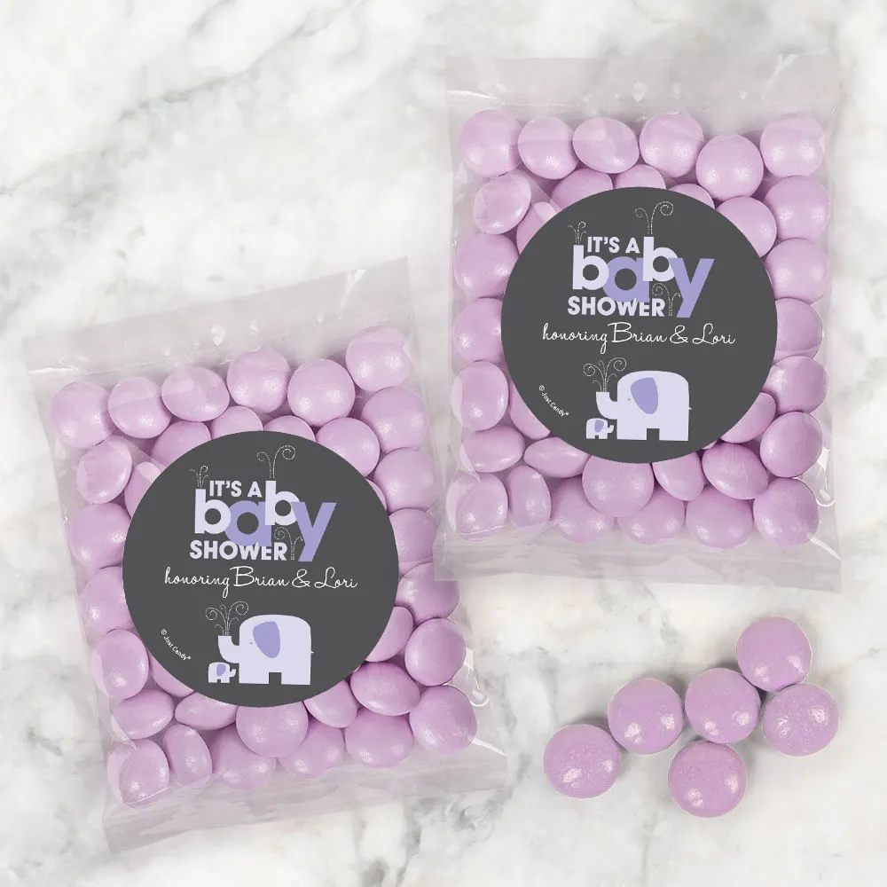 Personalized Baby Shower Elephants Candy Bags with Just Candy Milk Chocolate Gems