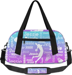 Personalized Badminton Sport Duffel Bag Custom Sports Bag Travel Overnight Shoulder Bags Customized Gifts for Women Men, Blue Purple