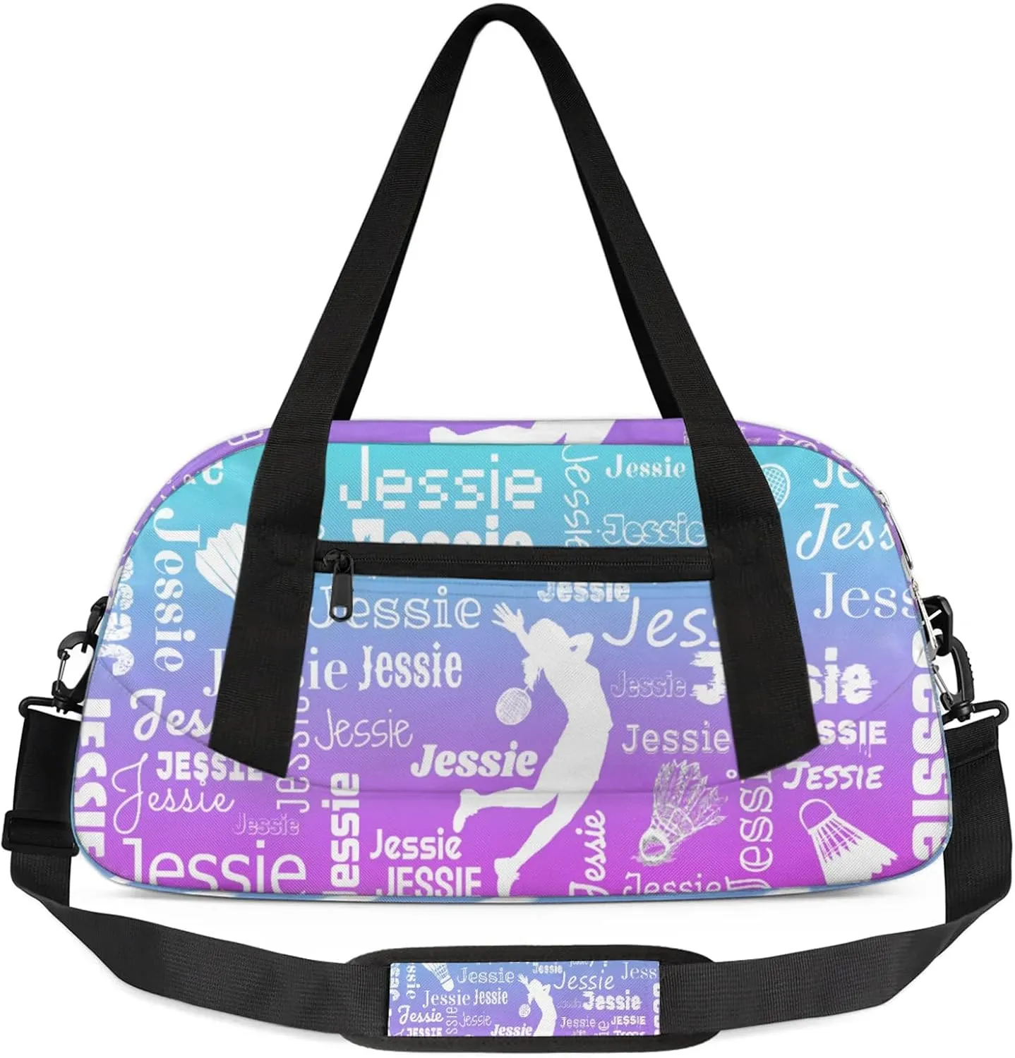 Personalized Badminton Sport Duffel Bag Custom Sports Bag Travel Overnight Shoulder Bags Customized Gifts for Women Men, Blue Purple