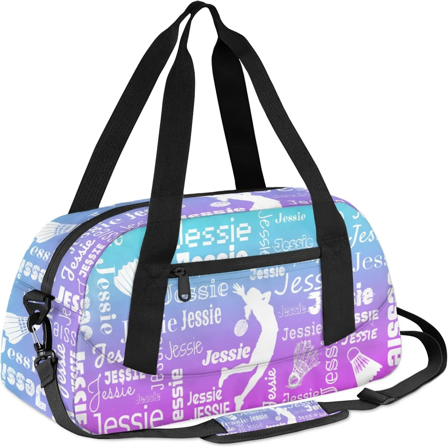 Personalized Badminton Sport Duffel Bag Custom Sports Bag Travel Overnight Shoulder Bags Customized Gifts for Women Men, Blue Purple