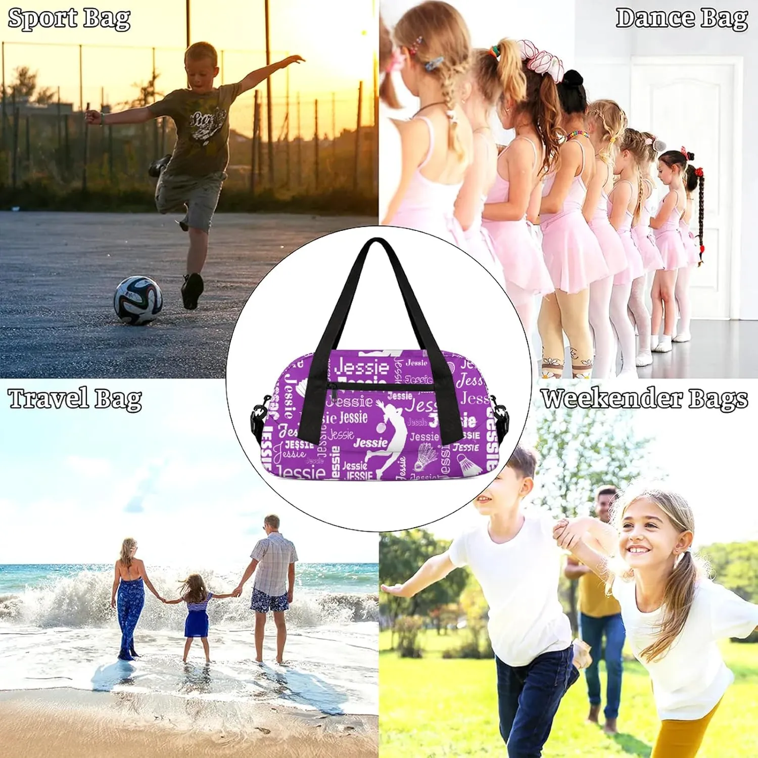 Personalized Badminton Sport Duffel Bag Custom Sports Bag Travel Overnight Shoulder Bags Customized Gifts for Women Men, Dark Purple