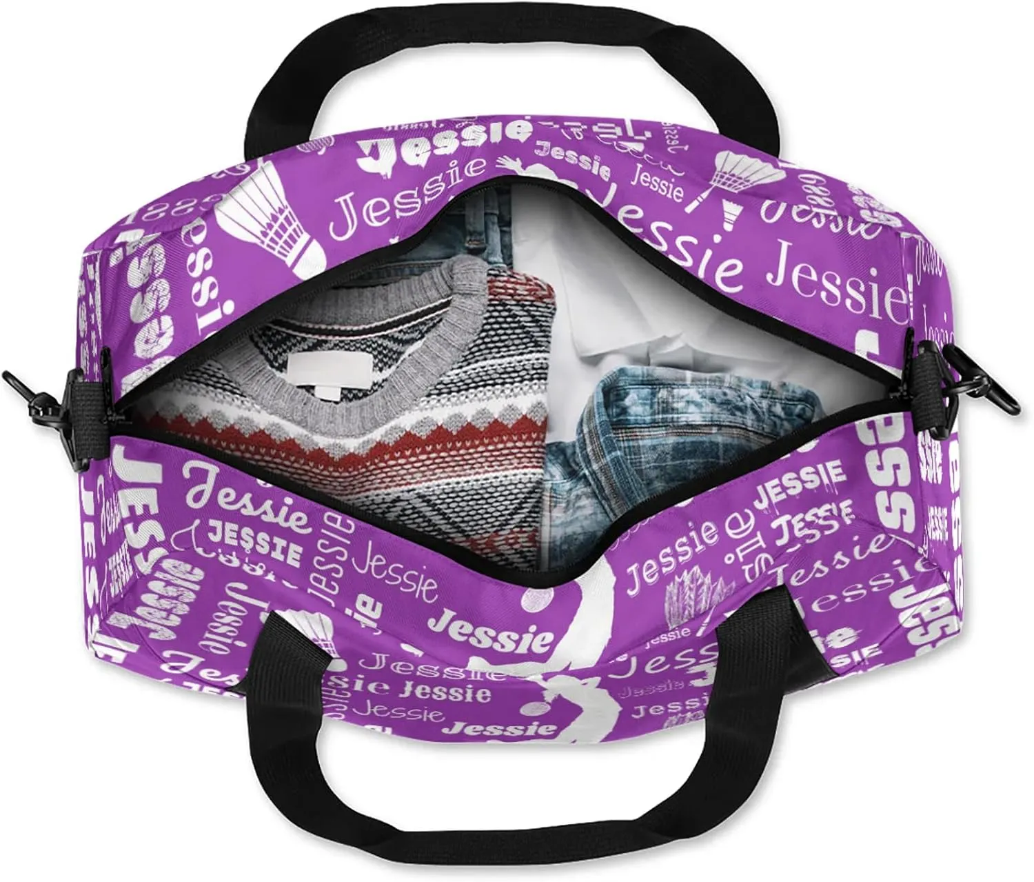 Personalized Badminton Sport Duffel Bag Custom Sports Bag Travel Overnight Shoulder Bags Customized Gifts for Women Men, Dark Purple