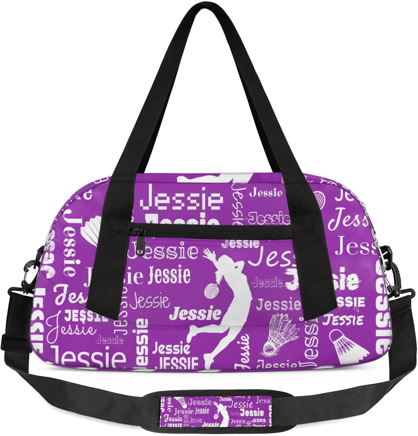 Personalized Badminton Sport Duffel Bag Custom Sports Bag Travel Overnight Shoulder Bags Customized Gifts for Women Men, Dark Purple