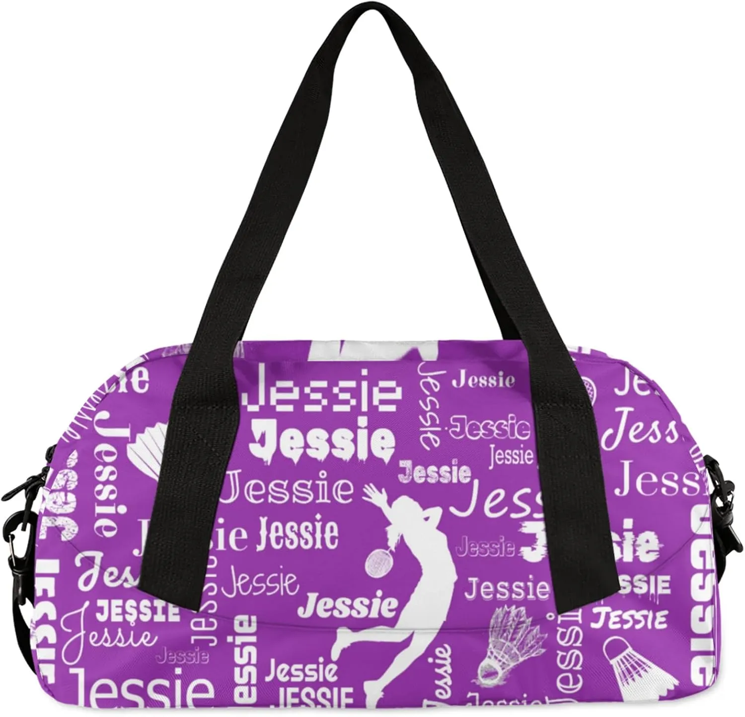 Personalized Badminton Sport Duffel Bag Custom Sports Bag Travel Overnight Shoulder Bags Customized Gifts for Women Men, Dark Purple