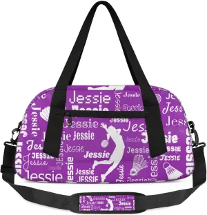 Personalized Badminton Sport Duffel Bag Custom Sports Bag Travel Overnight Shoulder Bags Customized Gifts for Women Men, Dark Purple