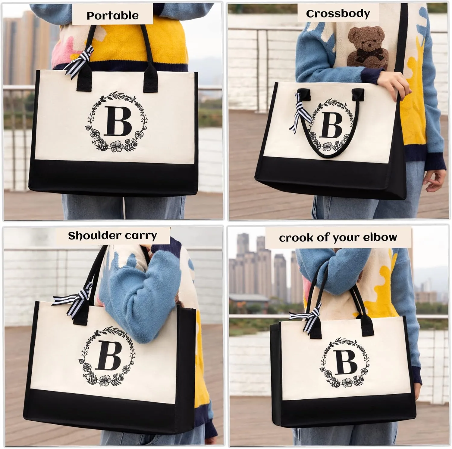 personalized bags for women,Tote Bag For Women,Initial Tote Bag For Women With Zipper