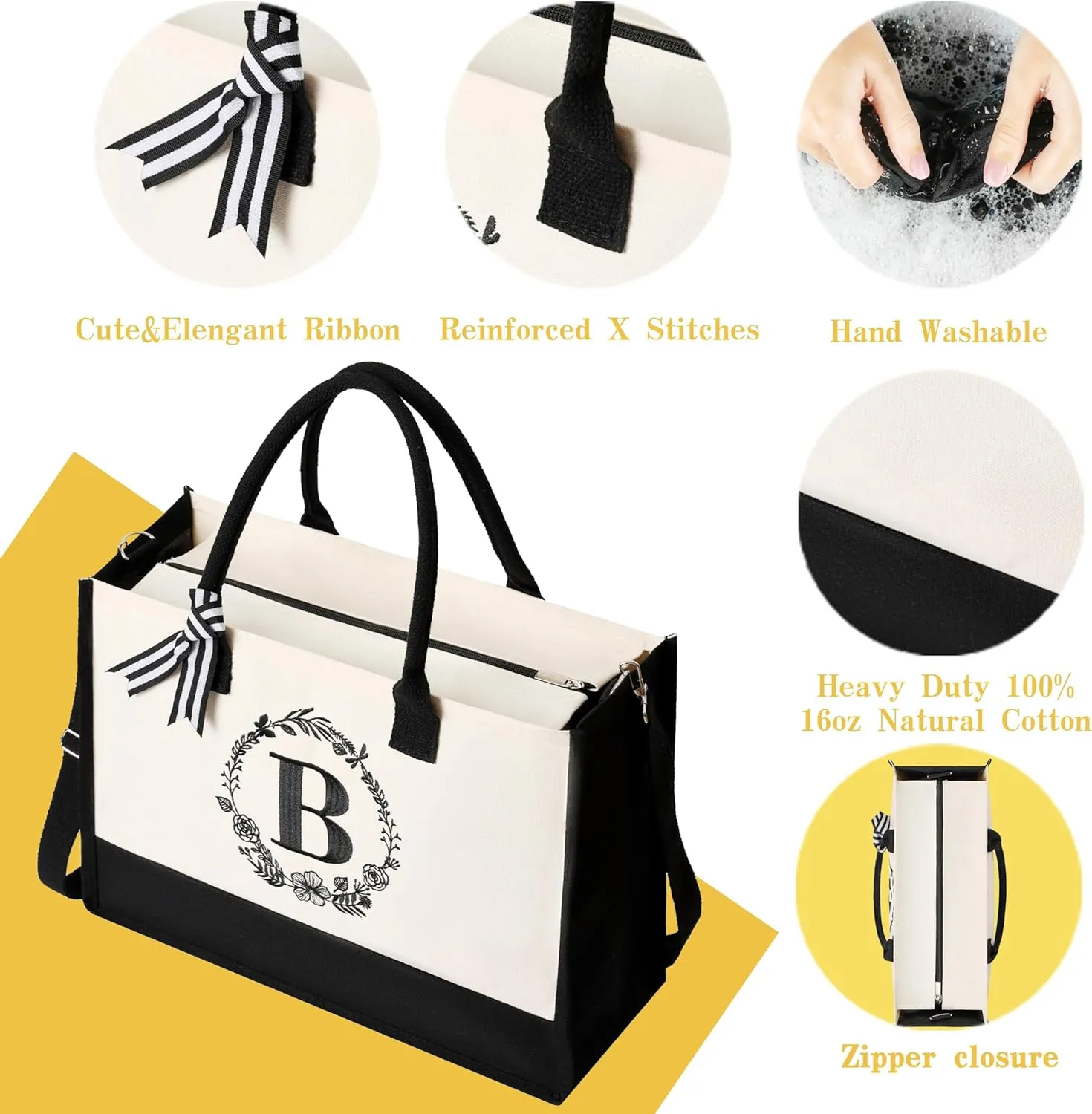 personalized bags for women,Tote Bag For Women,Initial Tote Bag For Women With Zipper