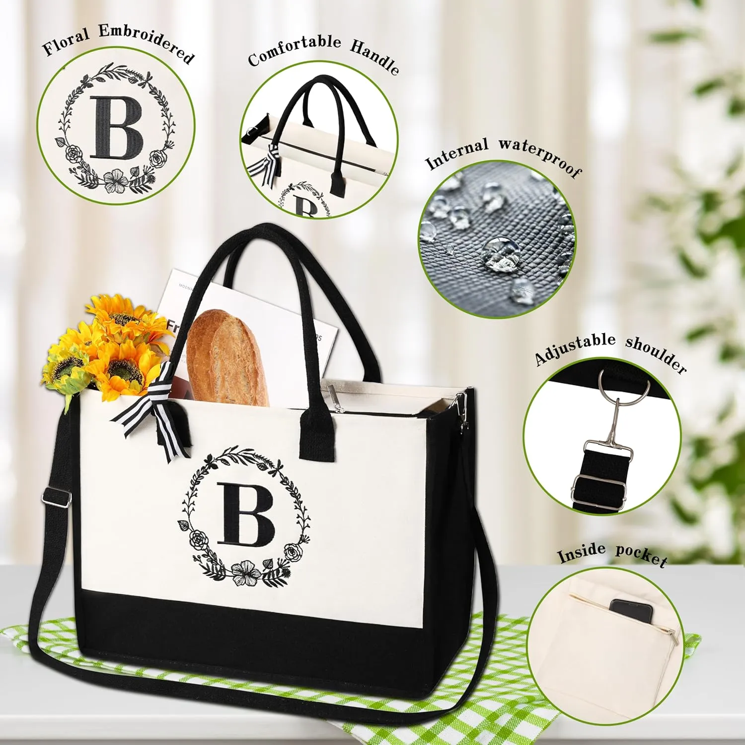 personalized bags for women,Tote Bag For Women,Initial Tote Bag For Women With Zipper