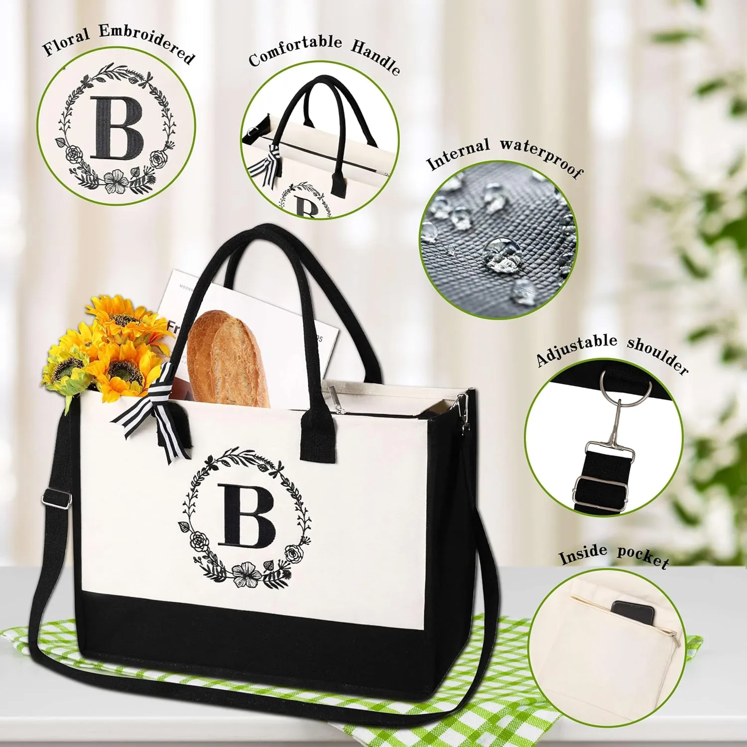 personalized bags for women,Tote Bag For Women,Initial Tote Bag For Women With Zipper