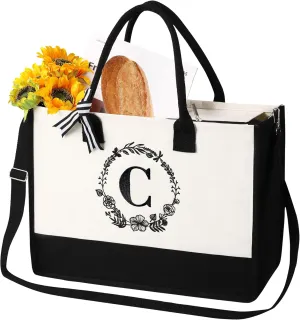 personalized bags for women,Tote Bag For Women,Initial Tote Bag For Women With Zipper