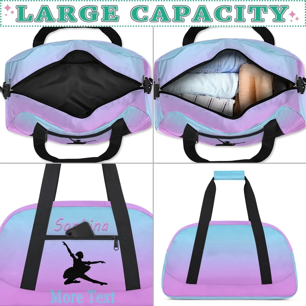 Personalized ballet Bag with Name Custom Sport Duffle Bag Overnight Bag Sleepover bag travel bag Weekender Bags Workout Bag for Dance ballet Gift purple blue ballet