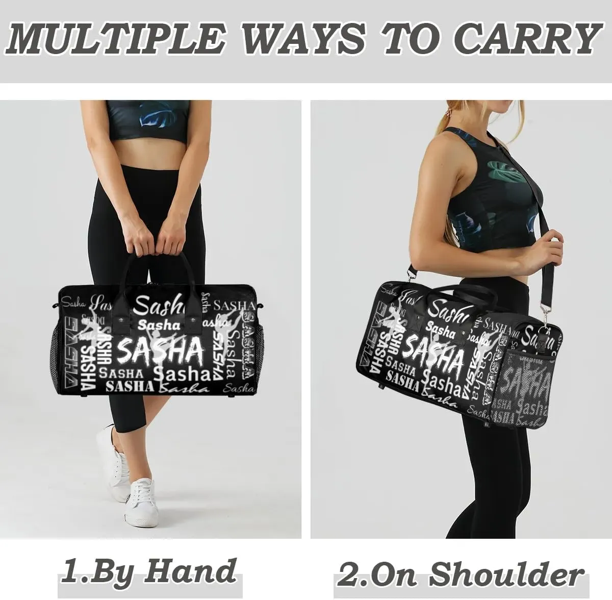 Personalized Ballet Dance Bags, Custom Travel Duffle Bag Custom Gym Bag Dancer Bag Customized Sport Bag with Name, Overnight Weekender Bags, Black