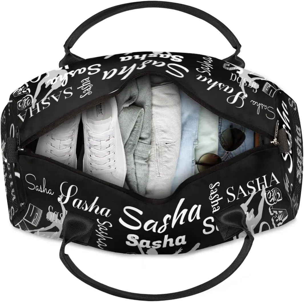 Personalized Ballet Dance Bags, Custom Travel Duffle Bag Custom Gym Bag Dancer Bag Customized Sport Bag with Name, Overnight Weekender Bags, Black
