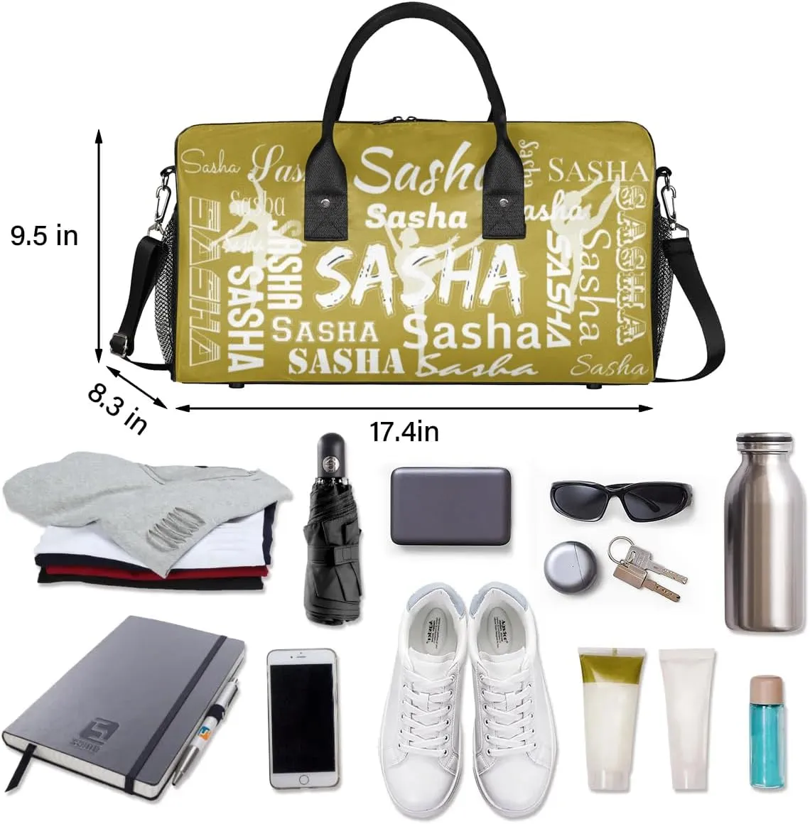 Personalized Ballet Dance Bags, Custom Travel Duffle Bag Custom Gym Bag Dancer Bag Customized Sport Bag with Name, Overnight Weekender Bags, Brown