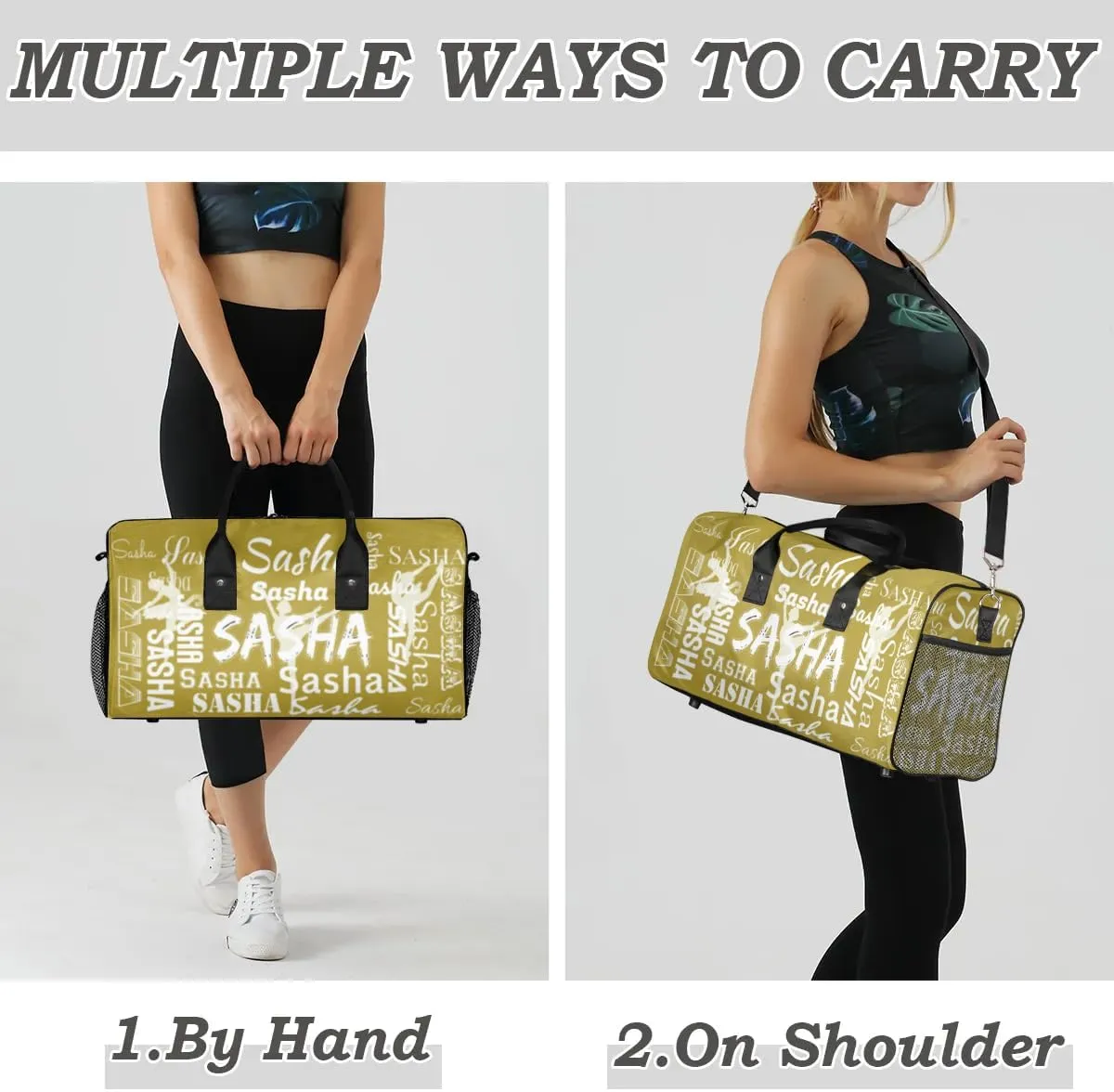 Personalized Ballet Dance Bags, Custom Travel Duffle Bag Custom Gym Bag Dancer Bag Customized Sport Bag with Name, Overnight Weekender Bags, Brown