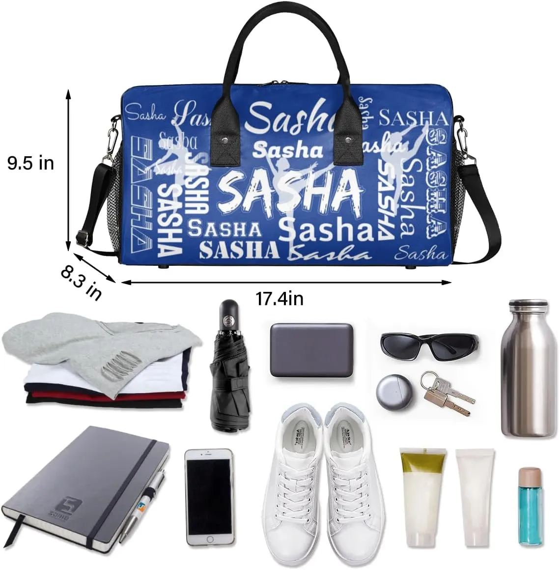 Personalized Ballet Dance Bags, Custom Travel Duffle Bag Custom Gym Bag Dancer Bag Customized Sport Bag with Name, Overnight Weekender Bags, Cobalt Blue