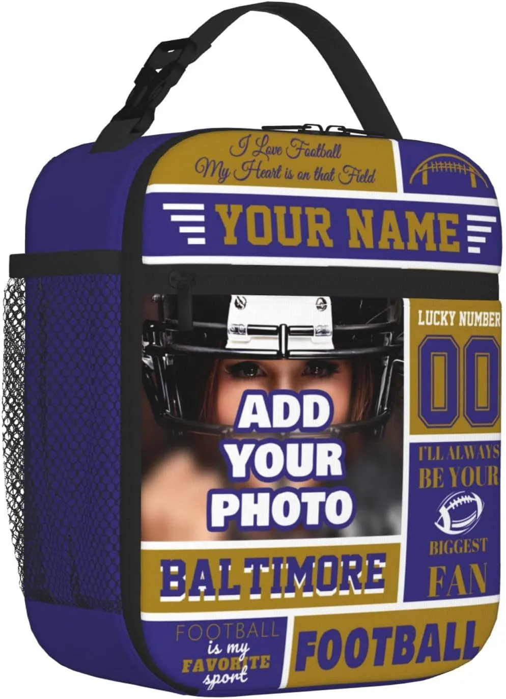 Personalized Baltimore Lunch Bag for Men Women, Custom Any Name and Number Lunch Bags, Customized Insulated Lunch Box Tote Bags for Work Picnic Travel