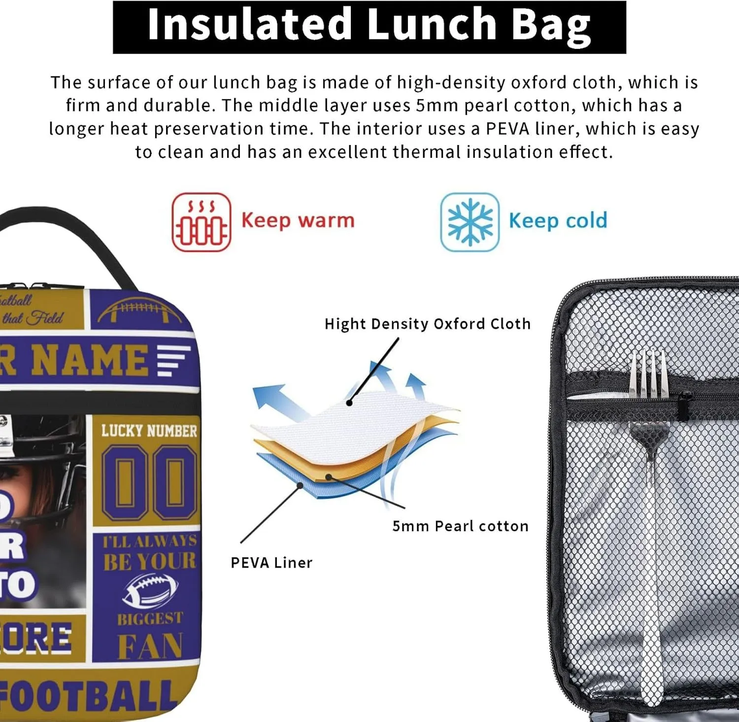 Personalized Baltimore Lunch Bag for Men Women, Custom Any Name and Number Lunch Bags, Customized Insulated Lunch Box Tote Bags for Work Picnic Travel