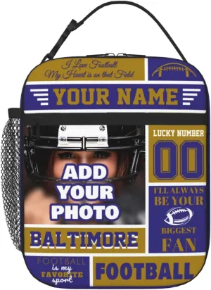 Personalized Baltimore Lunch Bag for Men Women, Custom Any Name and Number Lunch Bags, Customized Insulated Lunch Box Tote Bags for Work Picnic Travel