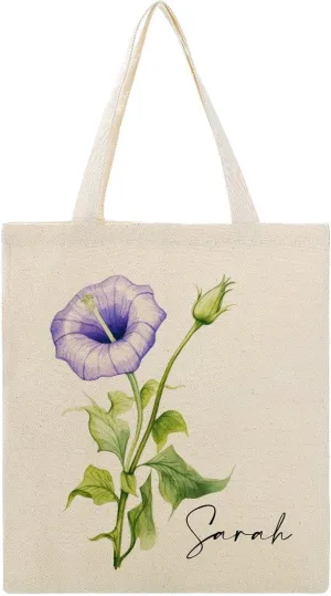 Personalized Birth Month Flower Tote Bags