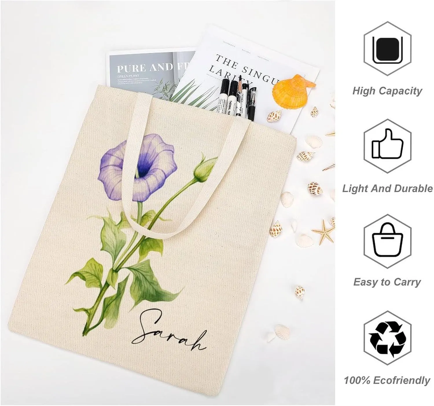 Personalized Birth Month Flower Tote Bags