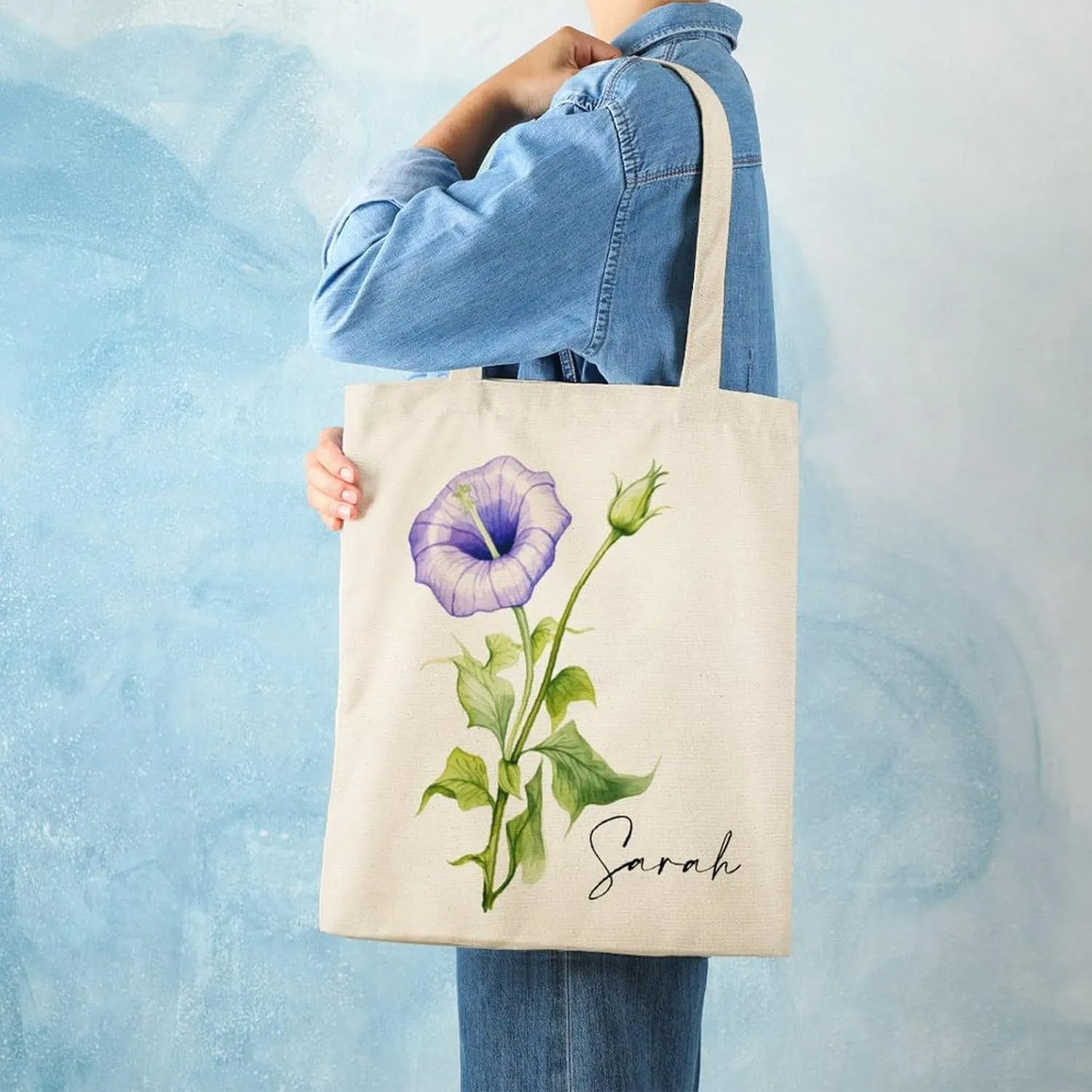 Personalized Birth Month Flower Tote Bags