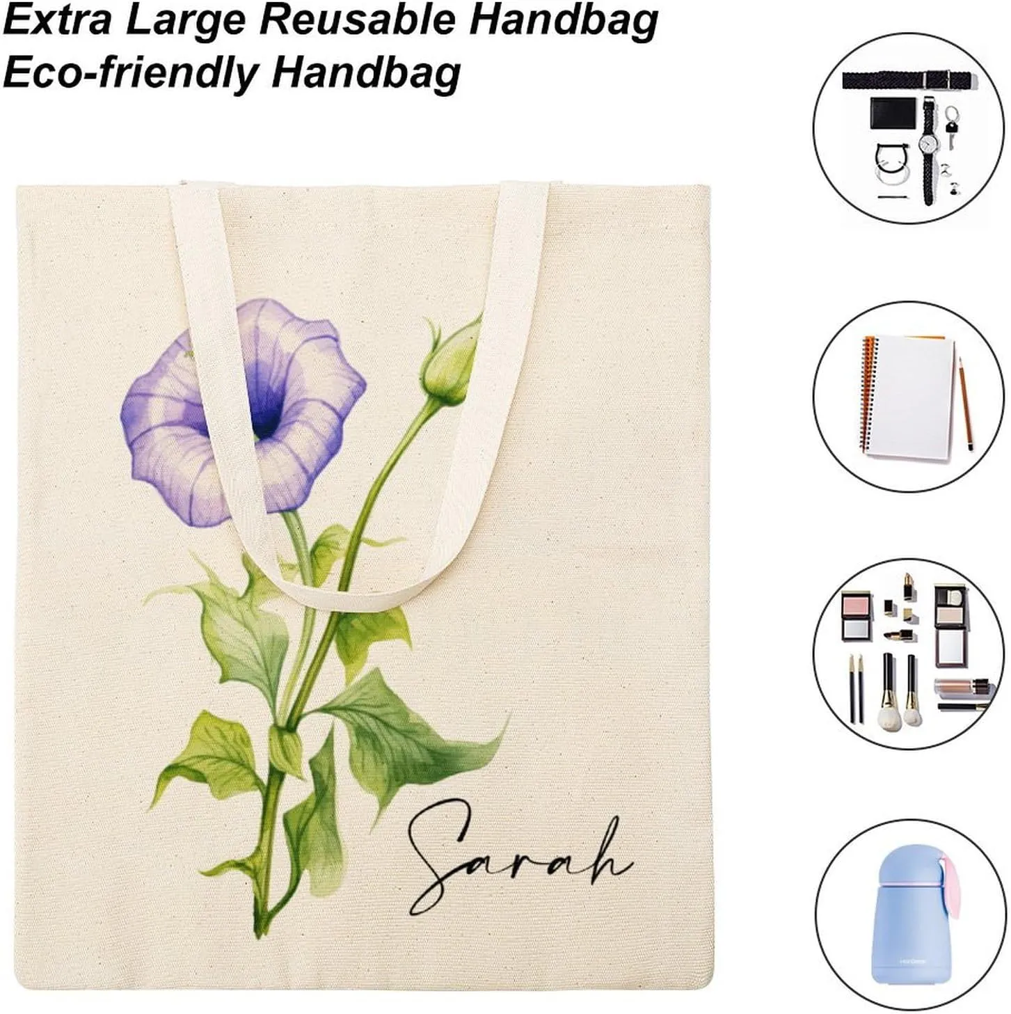 Personalized Birth Month Flower Tote Bags