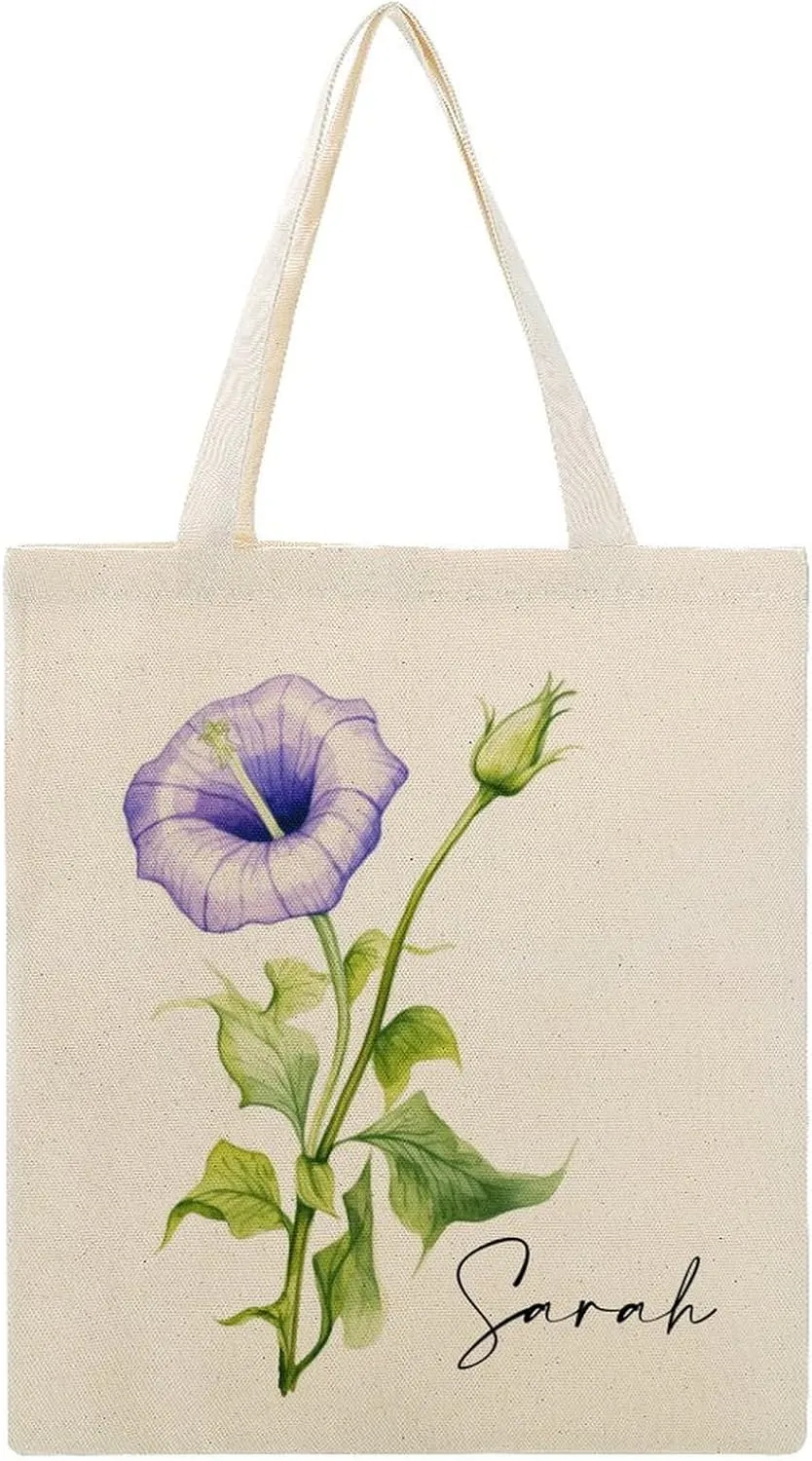 Personalized Birth Month Flower Tote Bags