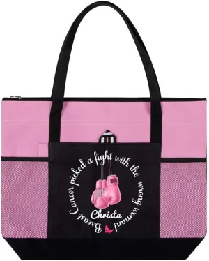 Personalized Breast Cancer Fighter Bags Custom Name Breast Cancer Awareness Tote Bags Gifts For Women Survivor