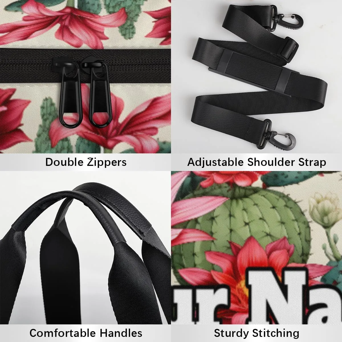 Personalized Cactus Flower Sport Gym Bag, Custom Name Duffel Bags for Men, Waterproof Custom Sport Duffel Bag, Gymnastics Dance, Cactus