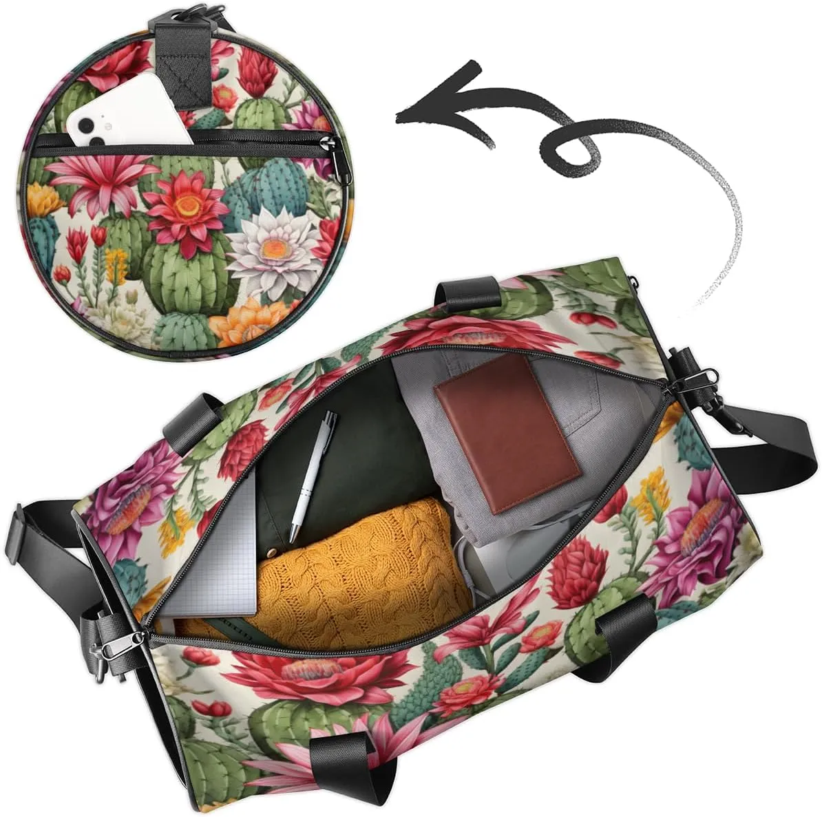 Personalized Cactus Flower Sport Gym Bag, Custom Name Duffel Bags for Men, Waterproof Custom Sport Duffel Bag, Gymnastics Dance, Cactus