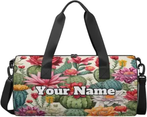 Personalized Cactus Flower Sport Gym Bag, Custom Name Duffel Bags for Men, Waterproof Custom Sport Duffel Bag, Gymnastics Dance, Cactus