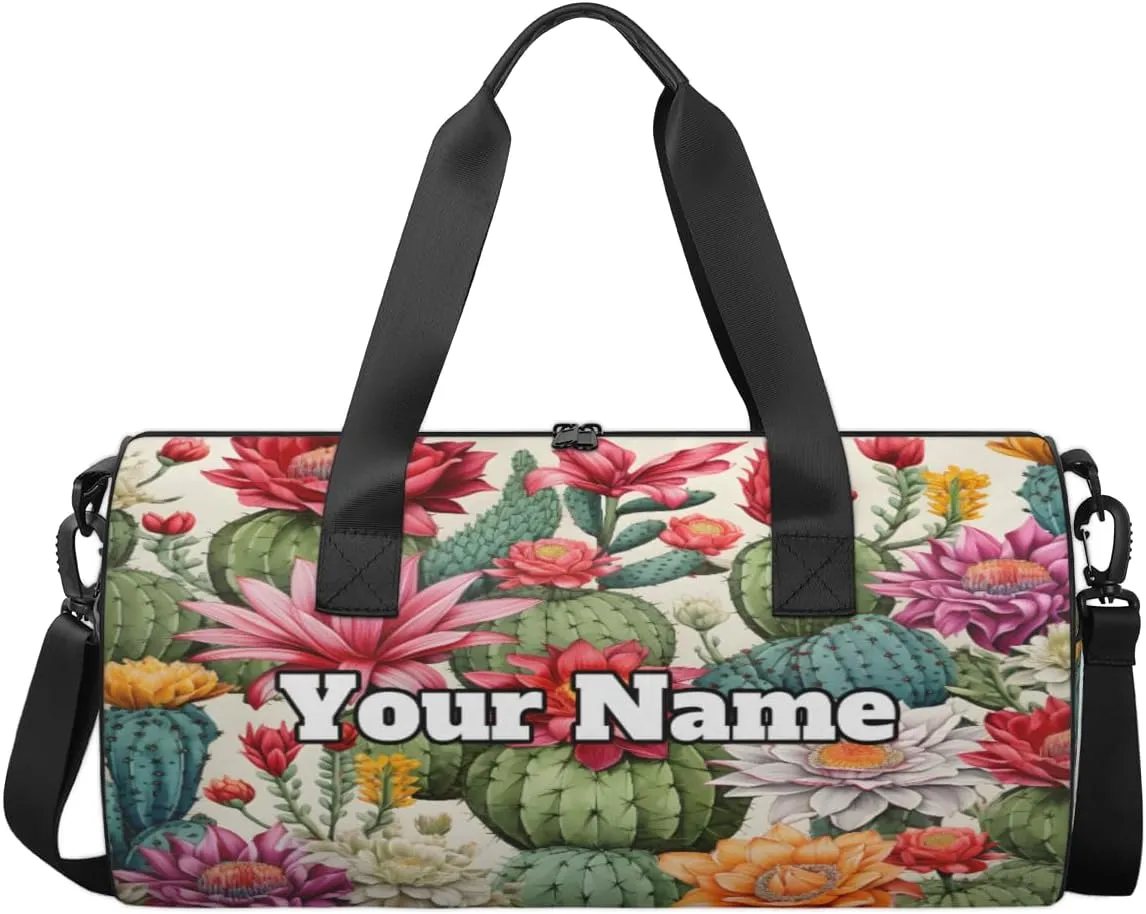 Personalized Cactus Flower Sport Gym Bag, Custom Name Duffel Bags for Men, Waterproof Custom Sport Duffel Bag, Gymnastics Dance, Cactus