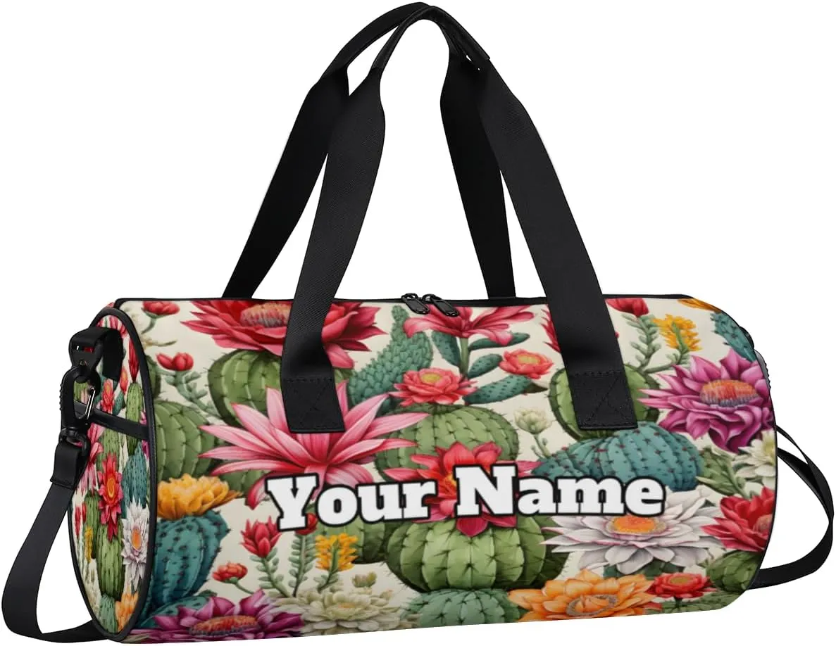 Personalized Cactus Flower Sport Gym Bag, Custom Name Duffel Bags for Men, Waterproof Custom Sport Duffel Bag, Gymnastics Dance, Cactus