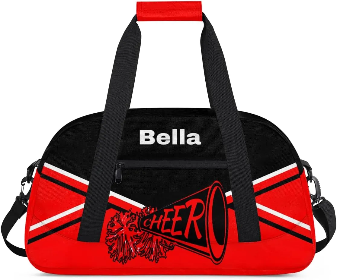 Personalized Cheer Bag Dance Bag for Girls, Personalized Custom Kids Duffle Bags, Custom Sports Gym Bag Weekender Overnight Bag Travel Duffel Bag for Kids Teen, Cheer Red Background