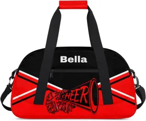 Personalized Cheer Bag Dance Bag for Girls, Personalized Custom Kids Duffle Bags, Custom Sports Gym Bag Weekender Overnight Bag Travel Duffel Bag for Kids Teen, Cheer Red Background