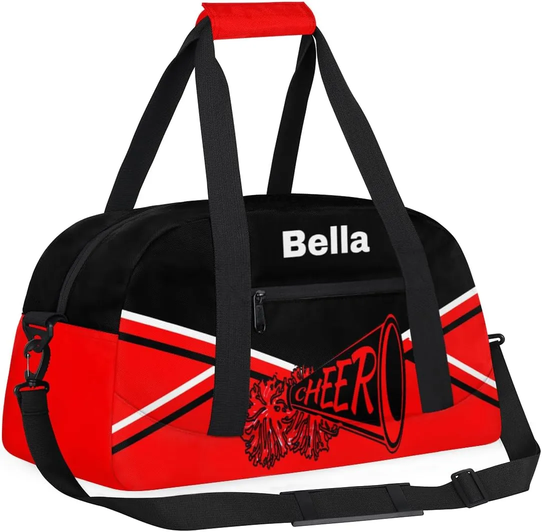 Personalized Cheer Bag Dance Bag for Girls, Personalized Custom Kids Duffle Bags, Custom Sports Gym Bag Weekender Overnight Bag Travel Duffel Bag for Kids Teen, Cheer Red Background