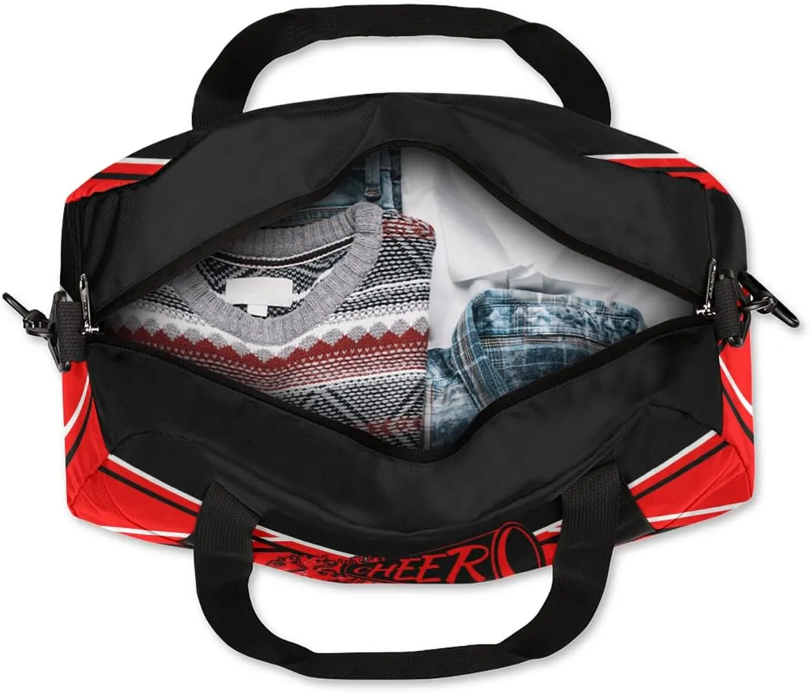 Personalized Cheer Bag Dance Bag for Girls, Personalized Custom Kids Duffle Bags, Customized Sports Gym Bag Weekender Overnight Bag Travel Duffel Bag, Red Black Aztec Background Cheer
