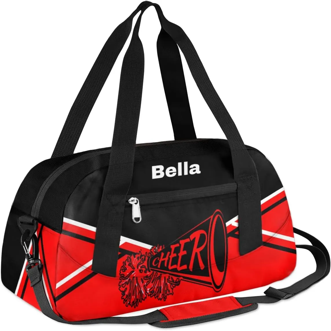 Personalized Cheer Bag Dance Bag for Girls, Personalized Custom Kids Duffle Bags, Customized Sports Gym Bag Weekender Overnight Bag Travel Duffel Bag, Red Black Aztec Background Cheer