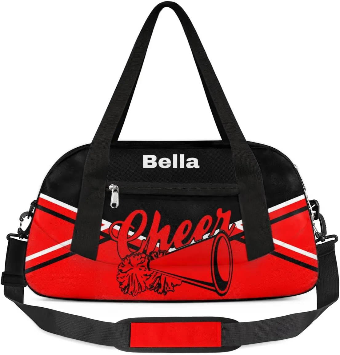 Personalized Cheer Bag Dance Bag for Girls, Personalized Custom Kids Duffle Bags, Customized Sports Gym Bag Weekender Overnight Bag Travel Duffel Bag, Red Black Aztec Background Cheerleading