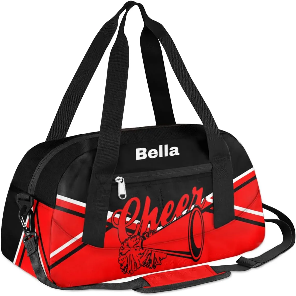 Personalized Cheer Bag Dance Bag for Girls, Personalized Custom Kids Duffle Bags, Customized Sports Gym Bag Weekender Overnight Bag Travel Duffel Bag, Red Black Aztec Background Cheerleading