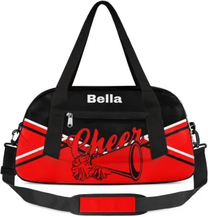 Personalized Cheer Bag Dance Bag for Girls, Personalized Custom Kids Duffle Bags, Customized Sports Gym Bag Weekender Overnight Bag Travel Duffel Bag, Red Black Aztec Background Cheerleading