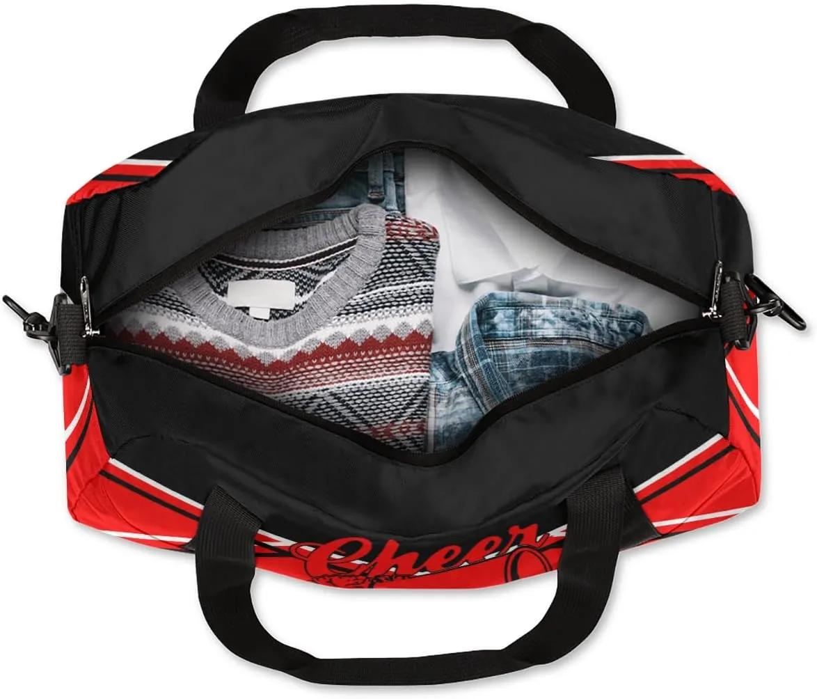 Personalized Cheer Bag Dance Bag for Girls, Personalized Custom Kids Duffle Bags, Customized Sports Gym Bag Weekender Overnight Bag Travel Duffel Bag, Red Black Aztec Background Cheerleading