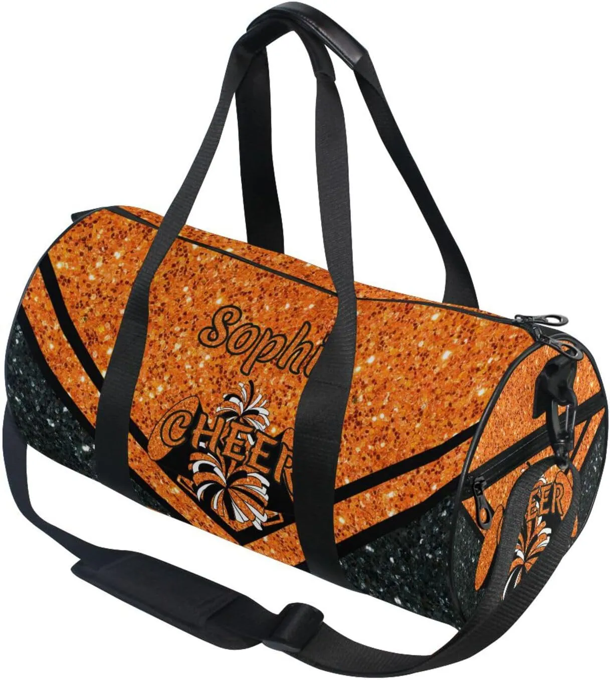 Personalized Cheer Bag Girl Sport Cheer Duffel Bag, Custom Kids Gym Bag, Overnight Weekender Travel Duffle Bags,Oranges Glitter, Customize Cheer Bags for Cheerleaders Gifts