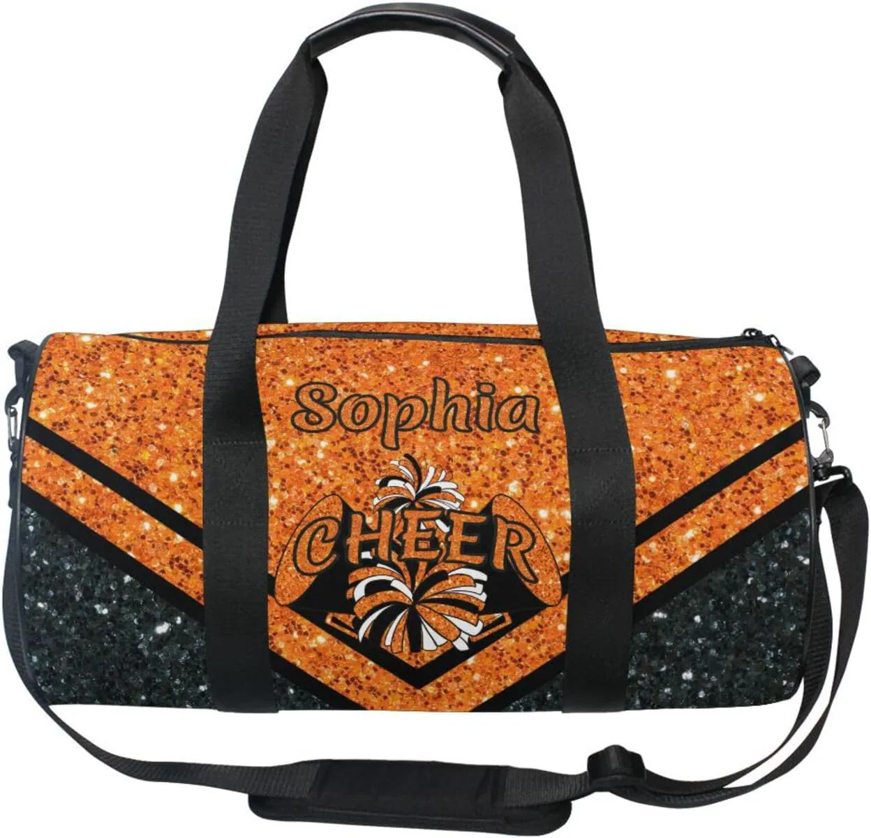 Personalized Cheer Bag Girl Sport Cheer Duffel Bag, Custom Kids Gym Bag, Overnight Weekender Travel Duffle Bags,Oranges Glitter, Customize Cheer Bags for Cheerleaders Gifts