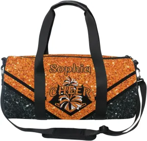Personalized Cheer Bag Girl Sport Cheer Duffel Bag, Custom Kids Gym Bag, Overnight Weekender Travel Duffle Bags,Oranges Glitter, Customize Cheer Bags for Cheerleaders Gifts